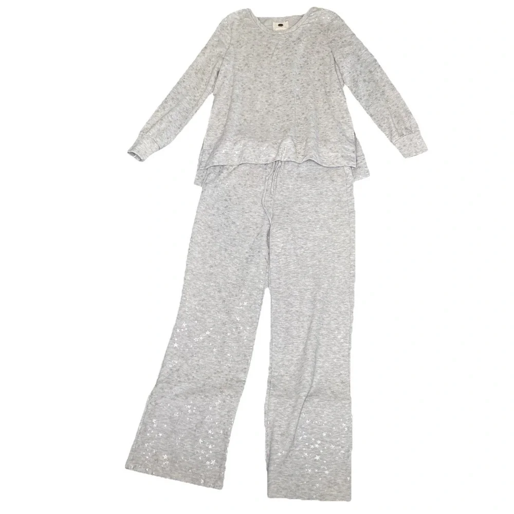 Cupio Blush Knit Pullover Lounge Set S Gray Stars Top Pants Cozy Comfort Sparkle